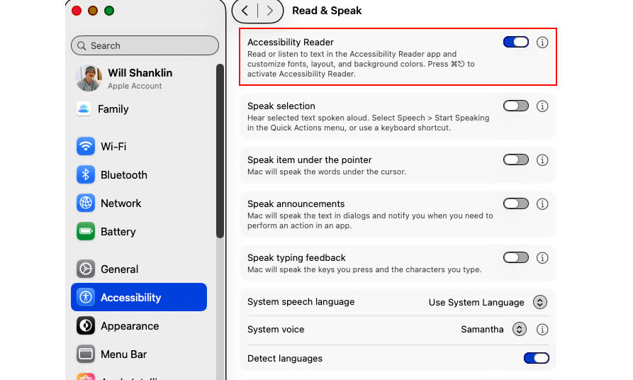 Apple Accessibility Reader