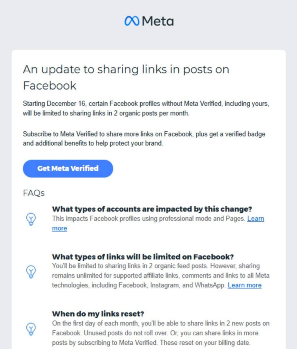 Facebook's Subscription Link Sharing Test