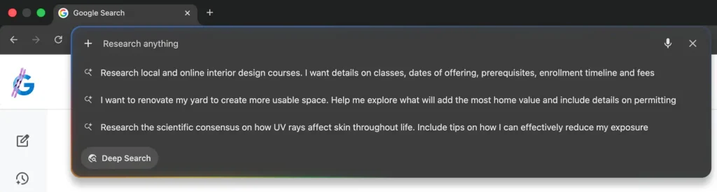 Google AI mode now available in Chrome address