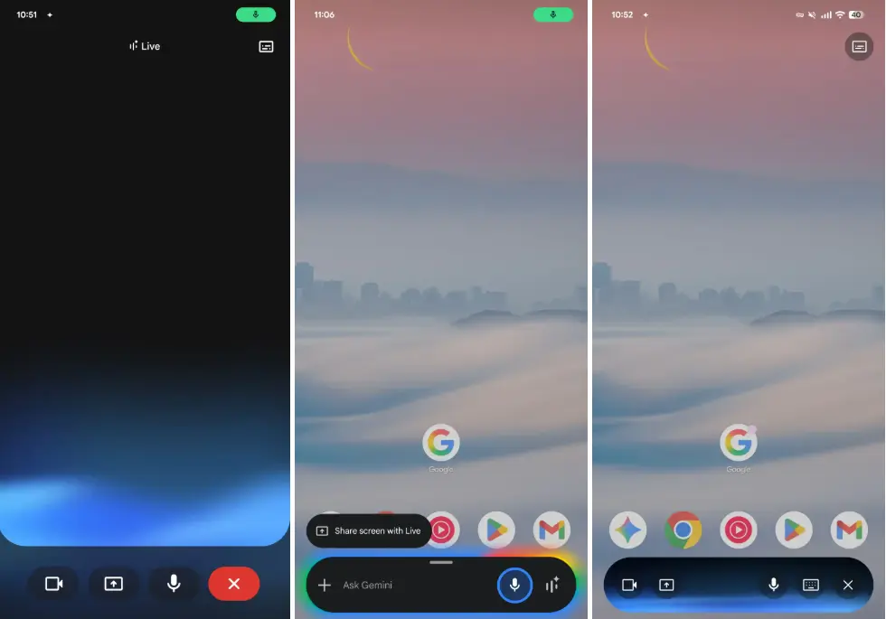 Gemini Live floating pill redesign